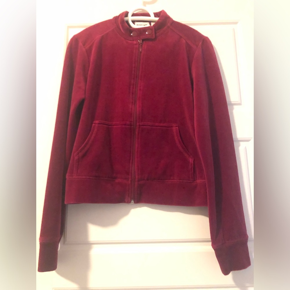 Burgundy velour hoodie. Size small.